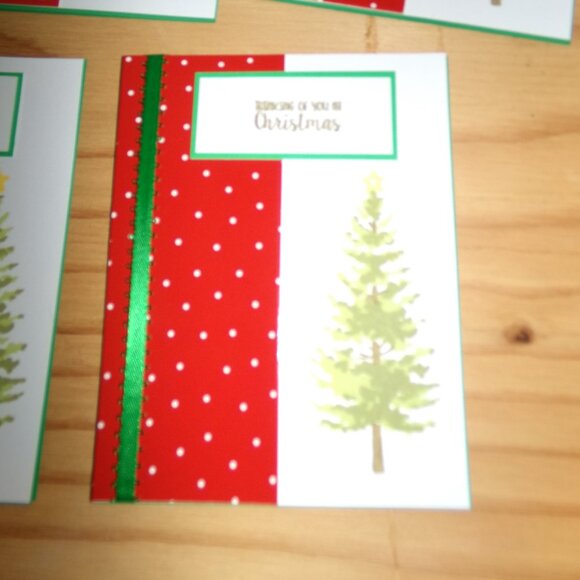 Set of 10 Handmade Christmas Tree Cards (Green Ribbon) - Picture 2 of 4